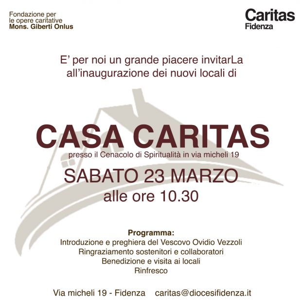 Sabato 23 marzo inaugurazione di &quot;Casa Caritas&quot;