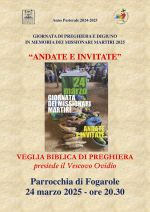 Giornata Missionari Martiri: una veglia a Fogarole